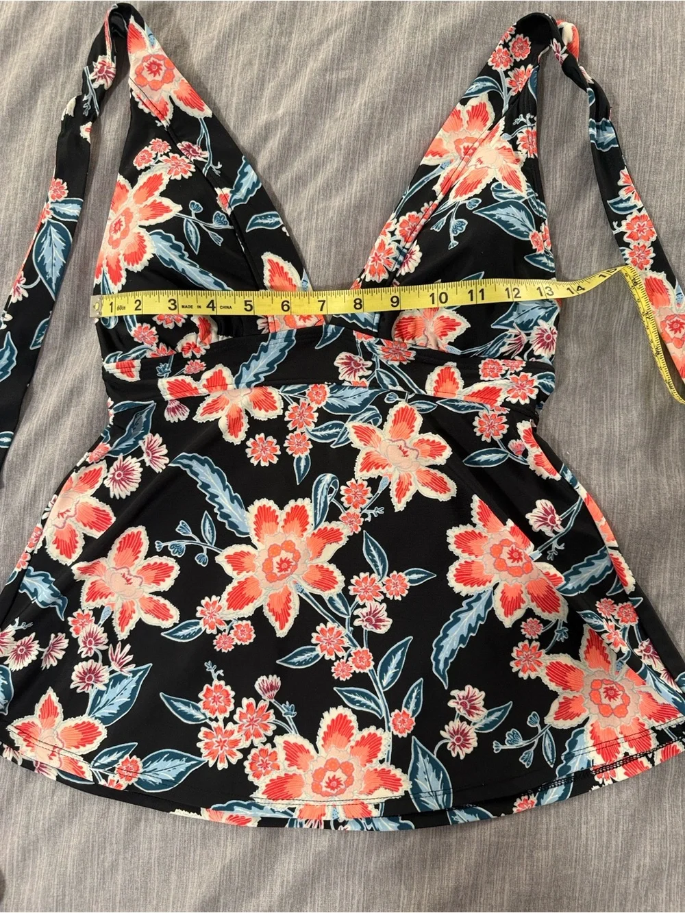 Women’s Floral Tankini Swim Set with Coral and Blue Accents